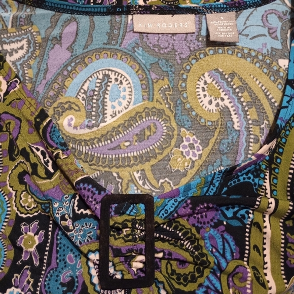 Kim Rogers Bell Sleeve velvet Paisley V-Neck Top Small - Picture 2 of 9